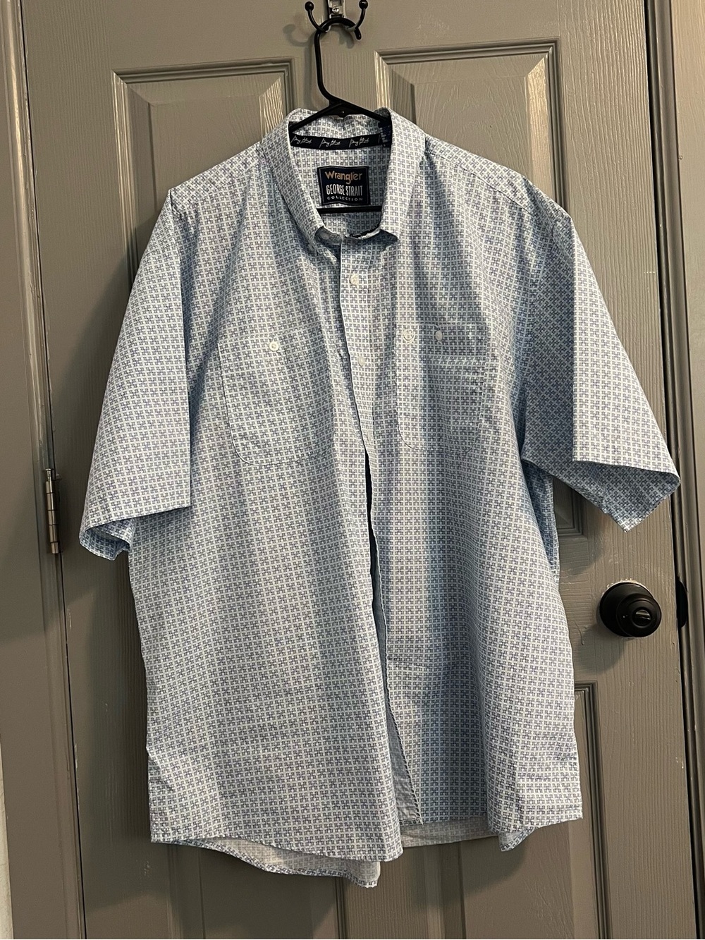Wrangler George Strait Light Blue Short-Sleeve Button-Down Shirt Micro Pattern
